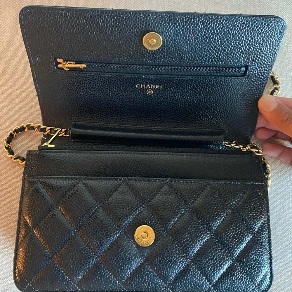 Authentic Chanel Wallet on Chain - Black Caviar Leather with Gold hardware - Picture 10 of 16
